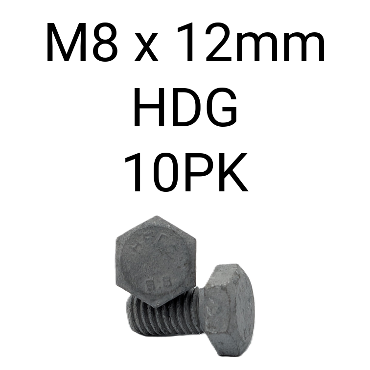 Hex Set Screw HDG M8 12mm 10PK