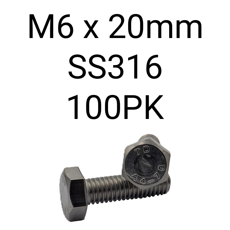 Hex Set Screw SS316 M6 20mm 100PK
