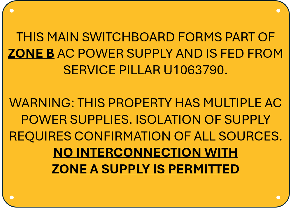 Warning Property Has Mutltiple AC Power Zone B 250x180 Metal