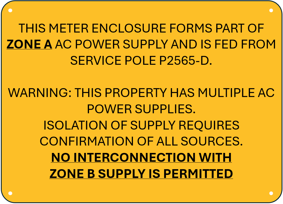 Warning Property Has Mutltiple AC Power Zone A 250x180 Metal