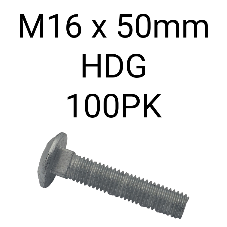Cup Head Bolt HDG M16 50mm 100PK