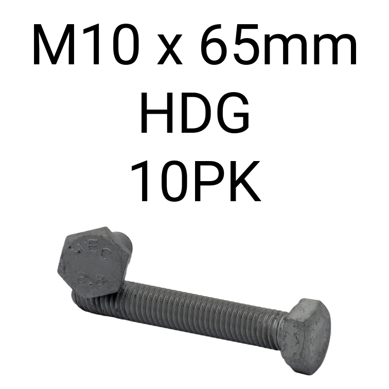 Hex Set Screw HDG M10 65mm 10PK