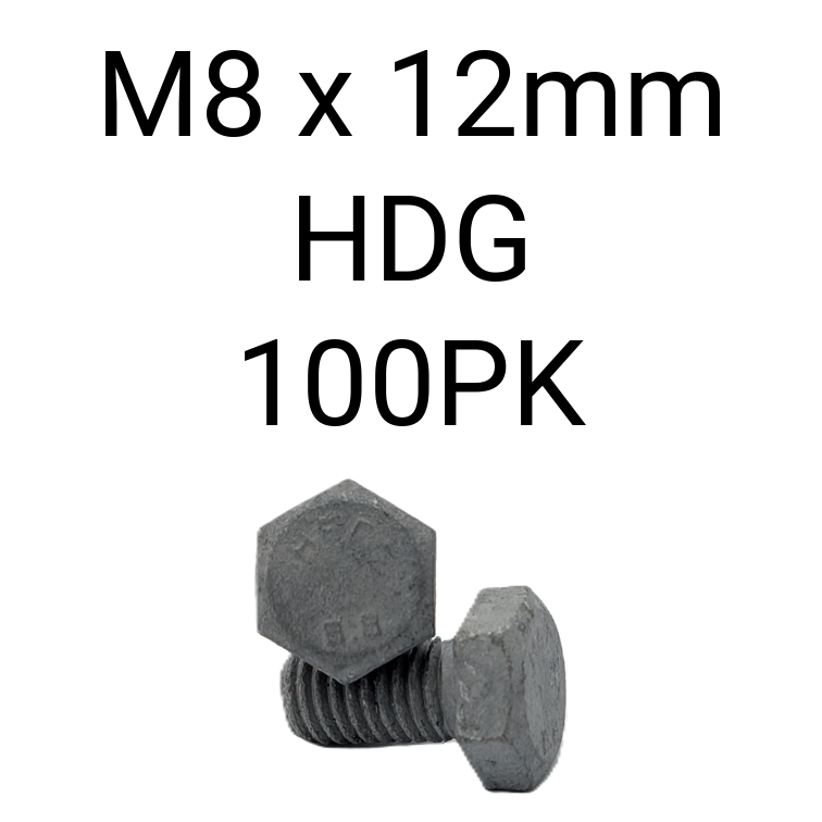 Hex Set Screw HDG M8 12mm 100PK