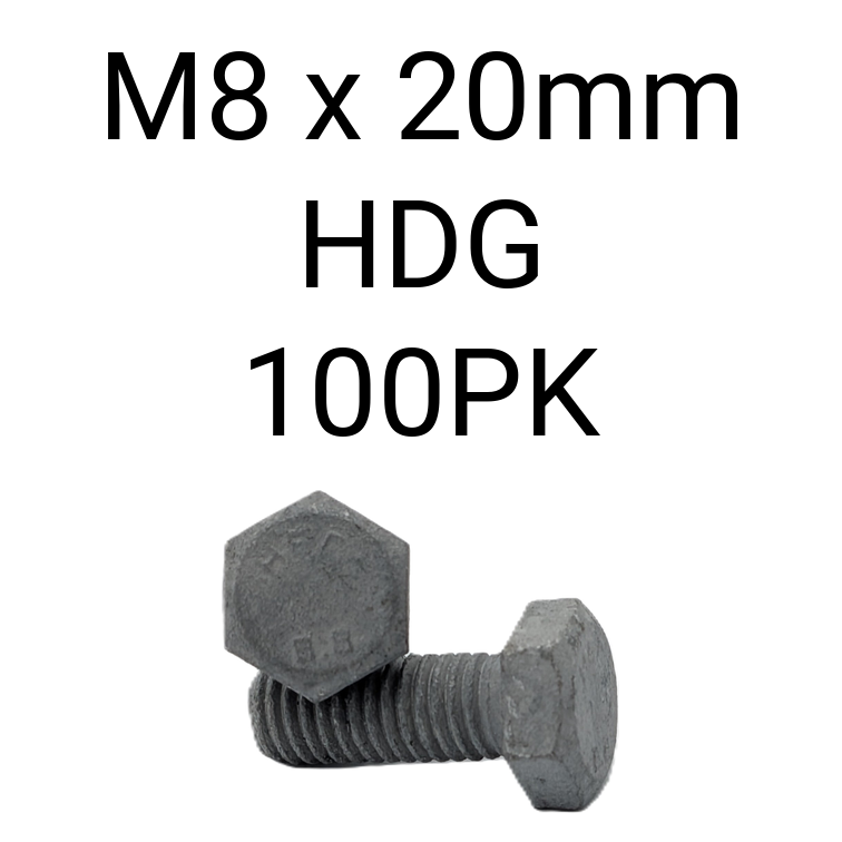 Hex Set Screw HDG M8 20mm 100PK