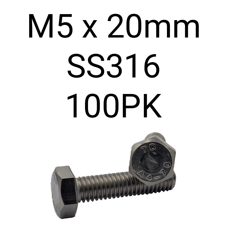 Hex Set Screw SS316 M5 20mm 100PK