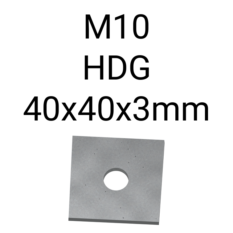 Square Washer HDG M10 40x40x3mm