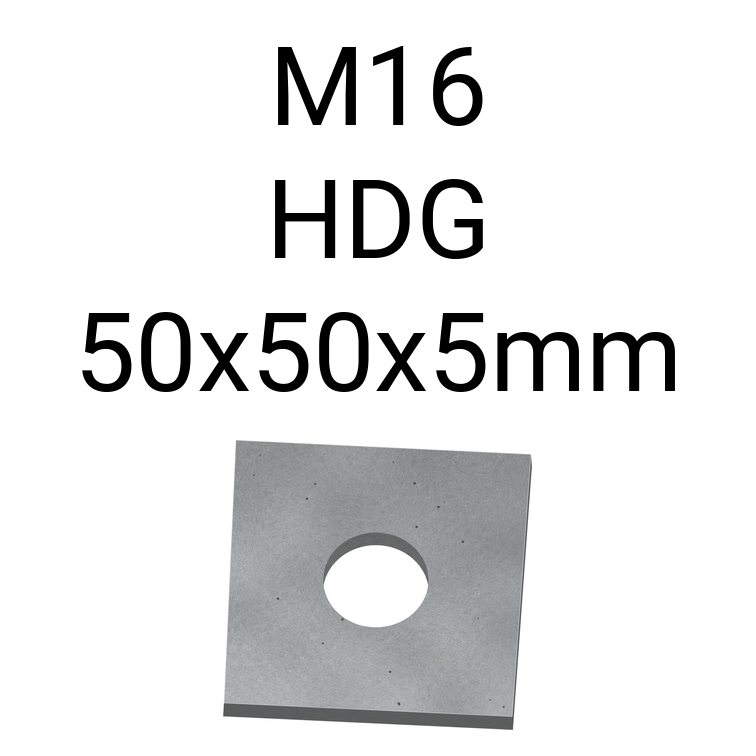 Square Washer HDG M16 50x50x5mm